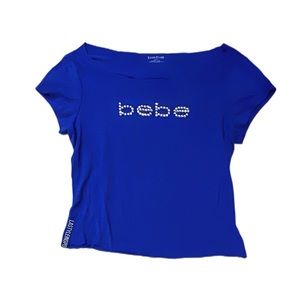 Bebe cropped top bling bling logo short sleeved in electric blue Size Small